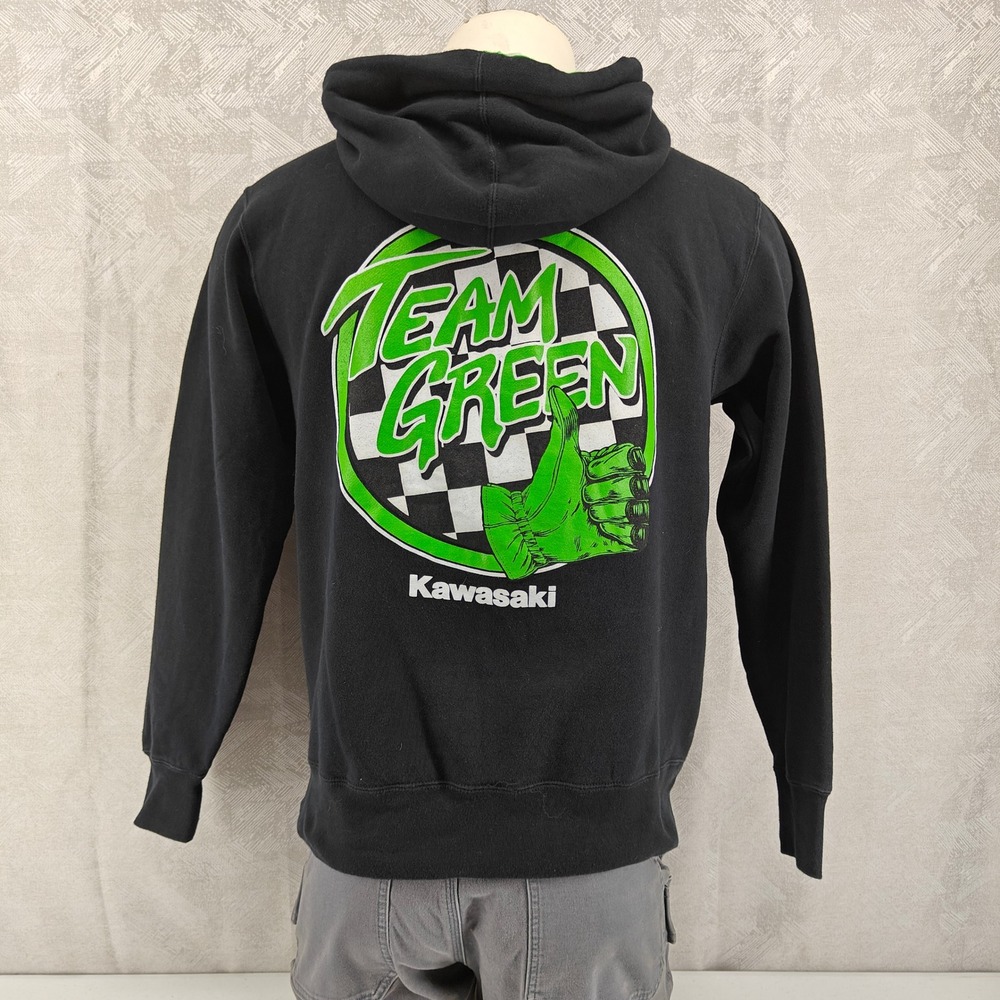 Kawasaki Zip Hoodie Men S Black Team Green Racing Graphic Moto Biker Streetwear